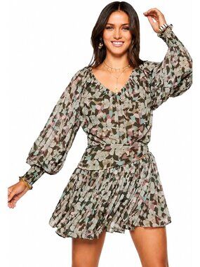 Ramy Brook Printed Maggie Olive Pleated Dress Size Small New With Tag